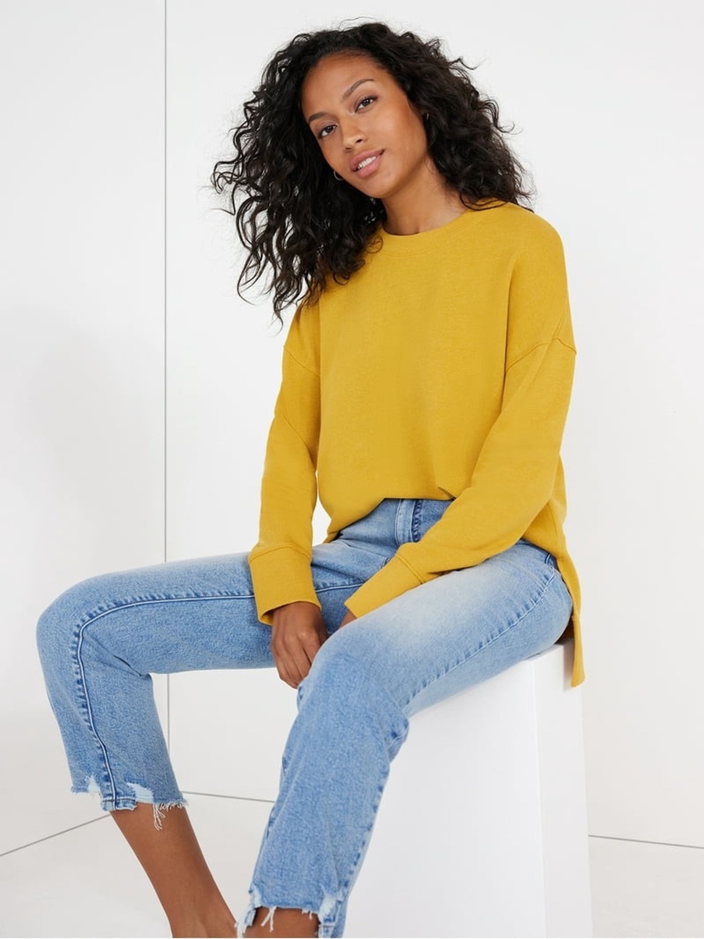 Time and Tru Mustard Yellow High Low Pullover Crewneck Sweatshirt Size XL